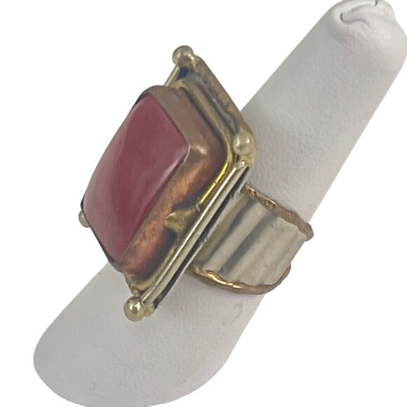 Vintage Gold-Tone Women's Adjustable Ring With Red Stone Accent Retro - Picture 4 of 7